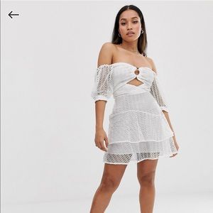 ASOS DESIGN petite bardot mini dress broderie lace